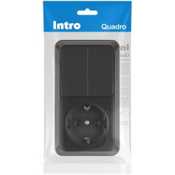 Блок розетка с выключателем Intro Quadro 2-706-05 двойной вертикальный 10-16-А-250В IP20 ОУ антрацит | Intro Quadro