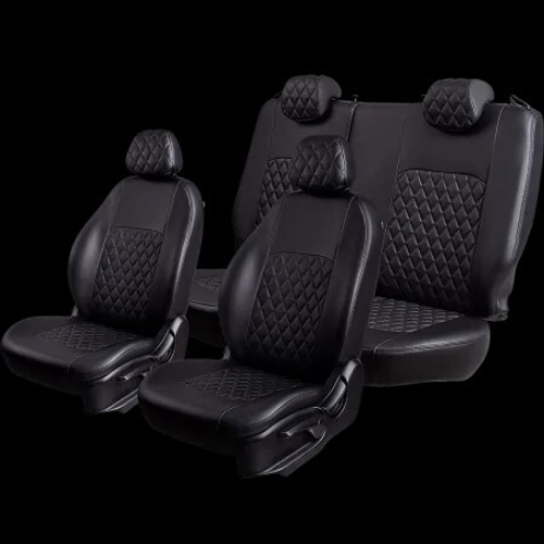 Чехлы на сиденье /УАЗ-3163 Патриот/ 04.2006-09.2014г. 60/40+подлок. 2П Турин Ромб Экокожа черная/черная нить (разд.зад.с (LORD AUTO)