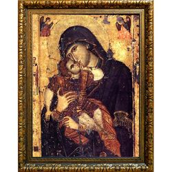 Сладкое лобзание. Копия афонской иконы Божьей Матери на холсте.