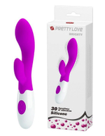 Лиловый вибратор Brighty с клиторальным отростком - 20 см. (Цвет: лиловый)