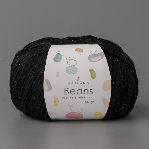 Пряжа "Beans", 5% шёлк, 20% мериносовая шерсть, 30% нейлон, 45% норка, 50гр-240м, (1уп=5шт), черный
