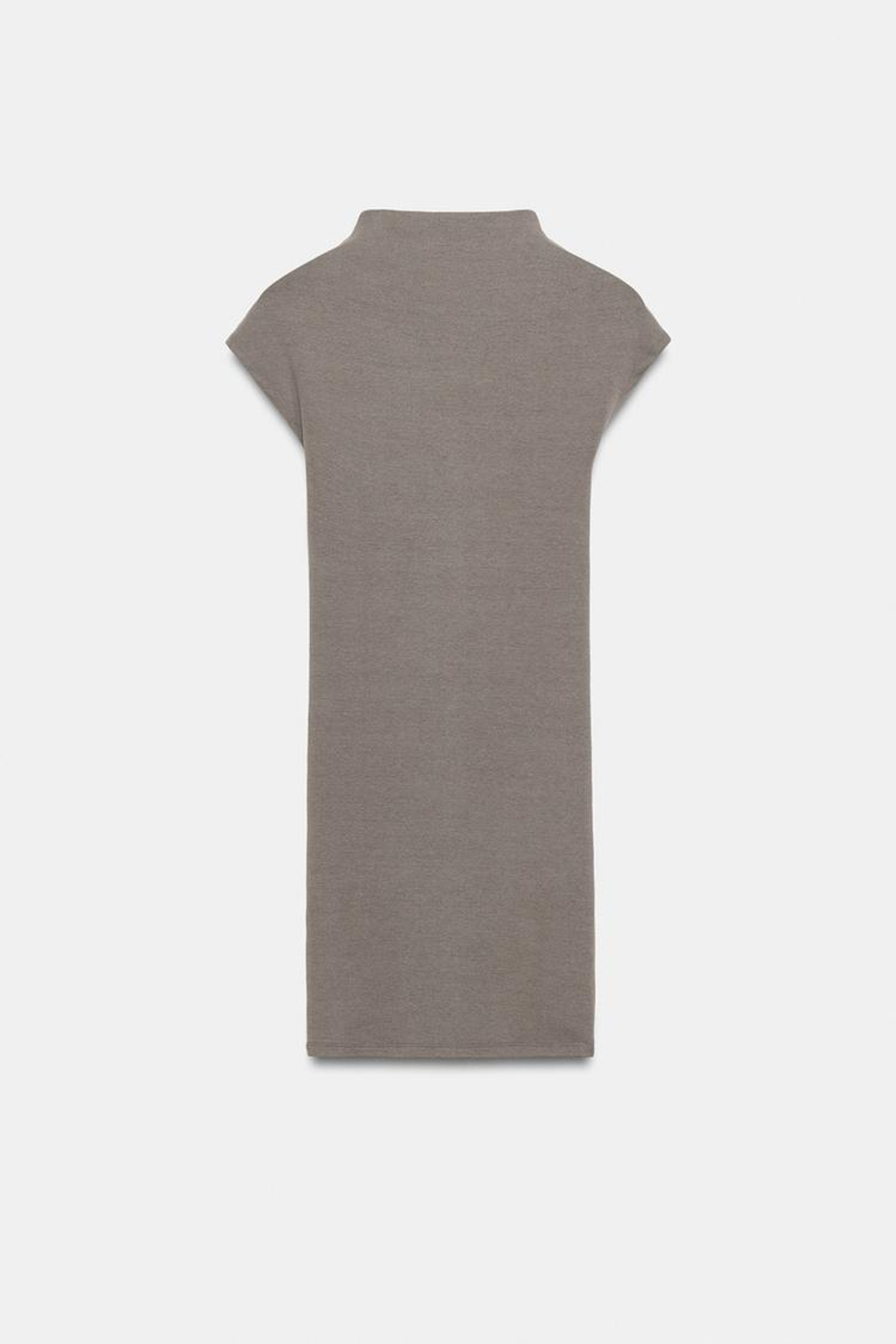 ZARA КОРОТКОЕ ПЛАТЬЕ С ВОРОТНИКОМ-СТОЙКОЙ, СЕРОВАТО-КОРИЧНЕВЫЙ