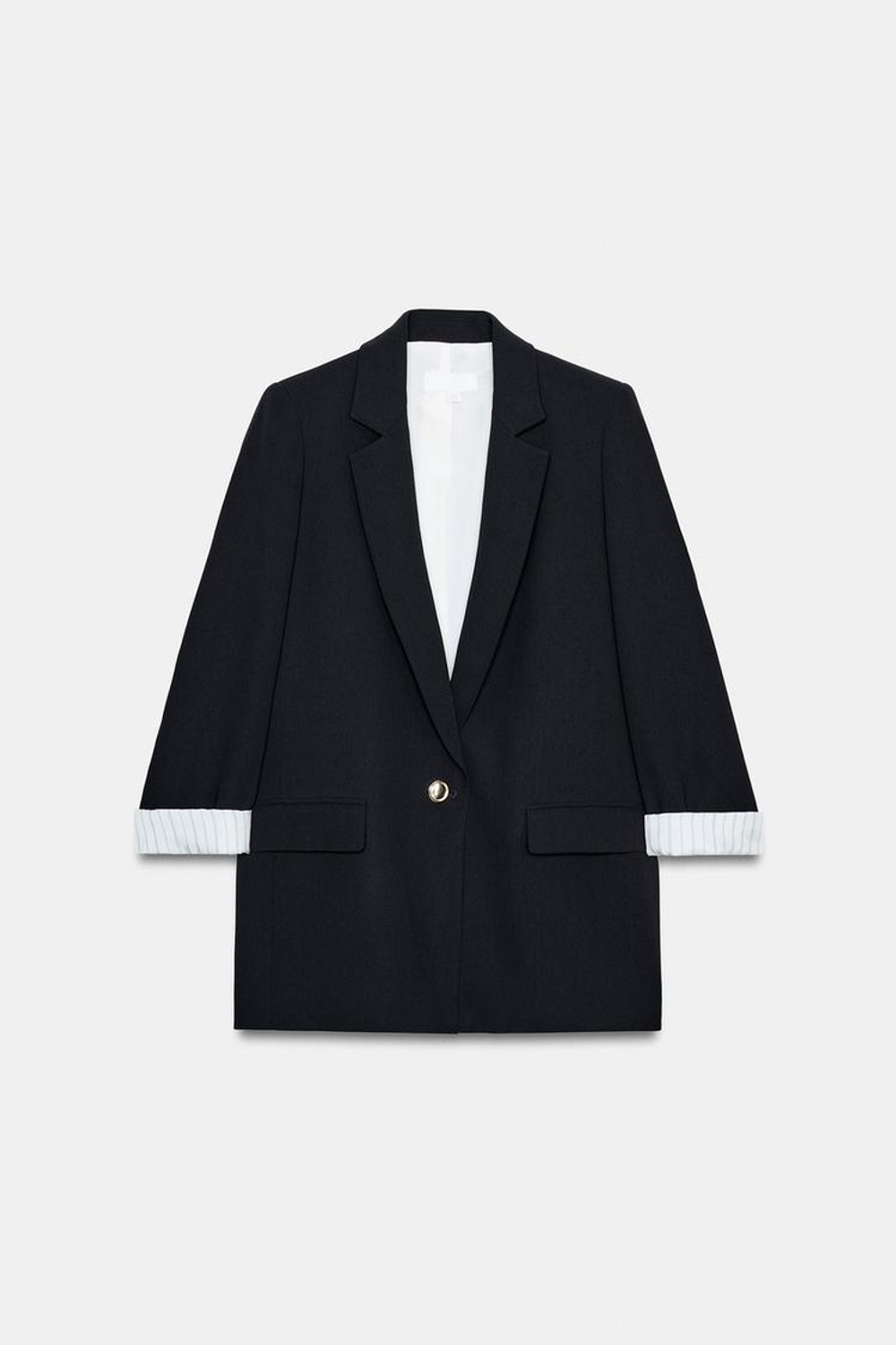 ZARA БЛЕЙЗЕР С ПРИНТОМ НА МАНЖЕТАХ, ЧЕРНЫЙ