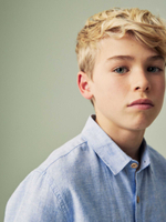 Рубашка льняная с коротким рукавом для мальчика Next 907-584, Голубой