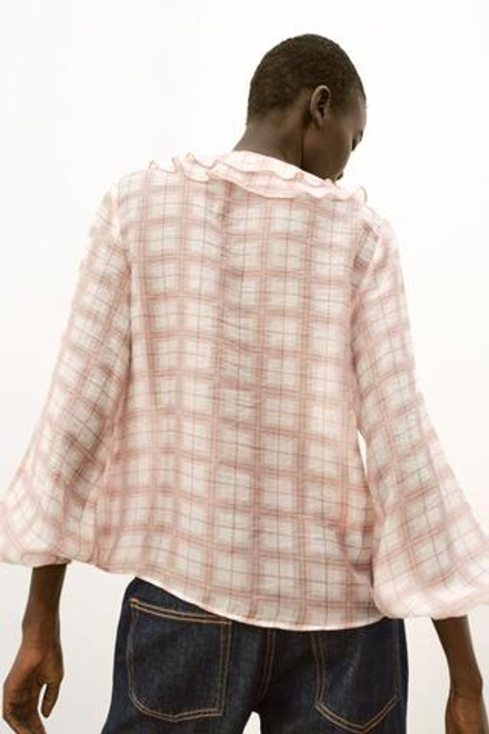 ZARA БЛУЗА В КЛЕТКУ С ВОЛАНАМИ, ОТТЕНКИ РОЗОВОГО