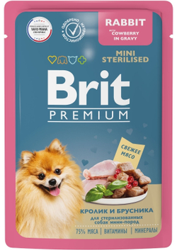 BRIT PREMIUM, Пауч для стерилизованных собак мини-пород, Кролик и Брусника в соусе, 85 гр.