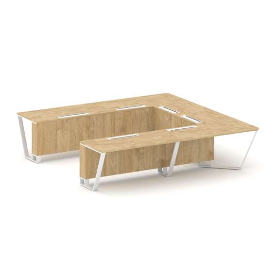 Steel Meet Стол переговорный П-образный KD-PR.B.SP-11P Тиквуд Светлый/Металл Белый 3200*3200*750