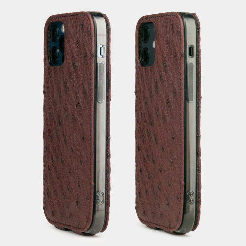 Чехол для iPhone 12/12Pro из кожи страуса бордового цвета