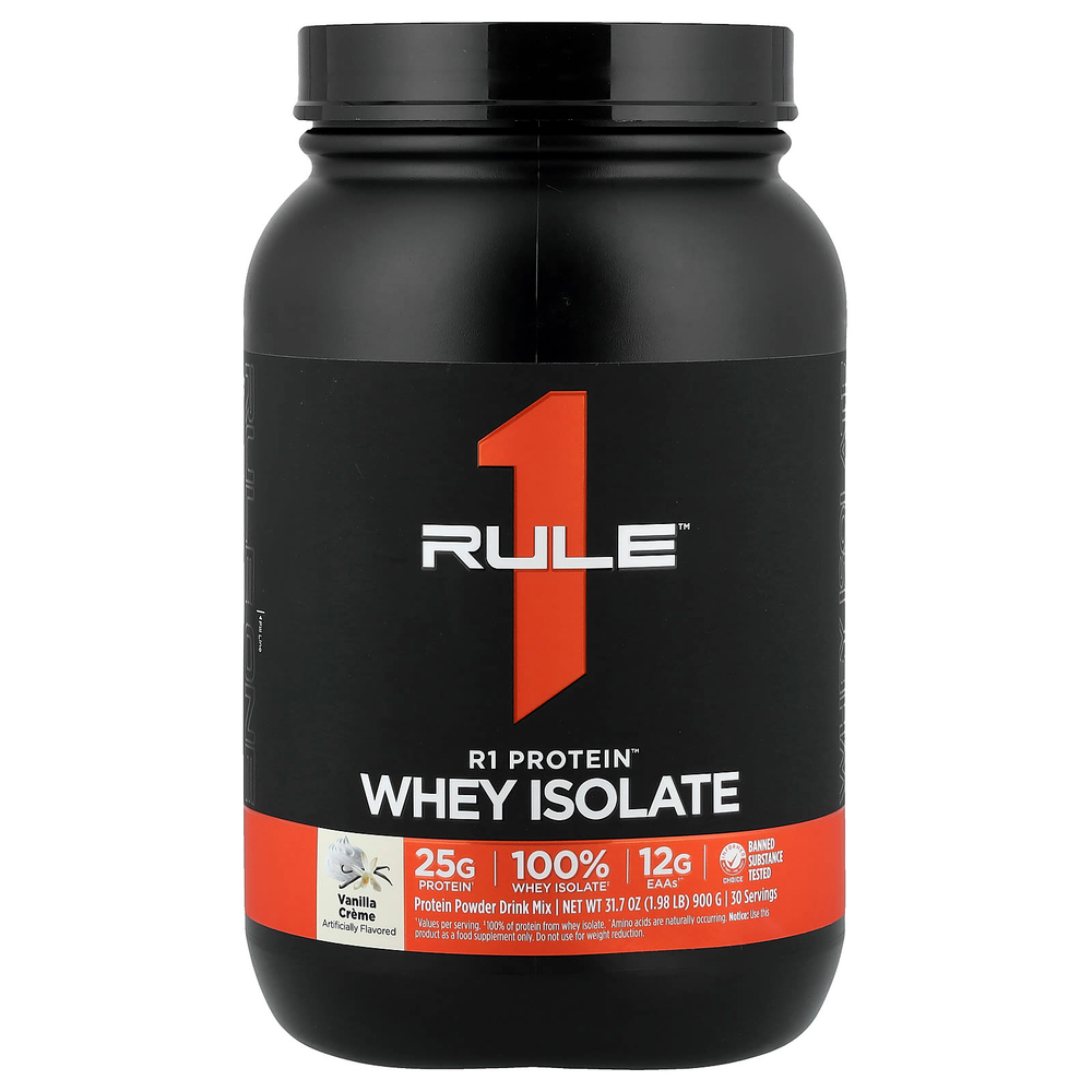 Rule One Proteins, R1 Protein™, сывороточный изолят, со вкусом ванильного крема, 900 г (1,98 фунта)