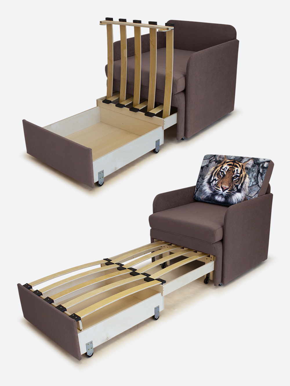 Кресло-кровать "Миник" с подлокотниками, купон Тигр