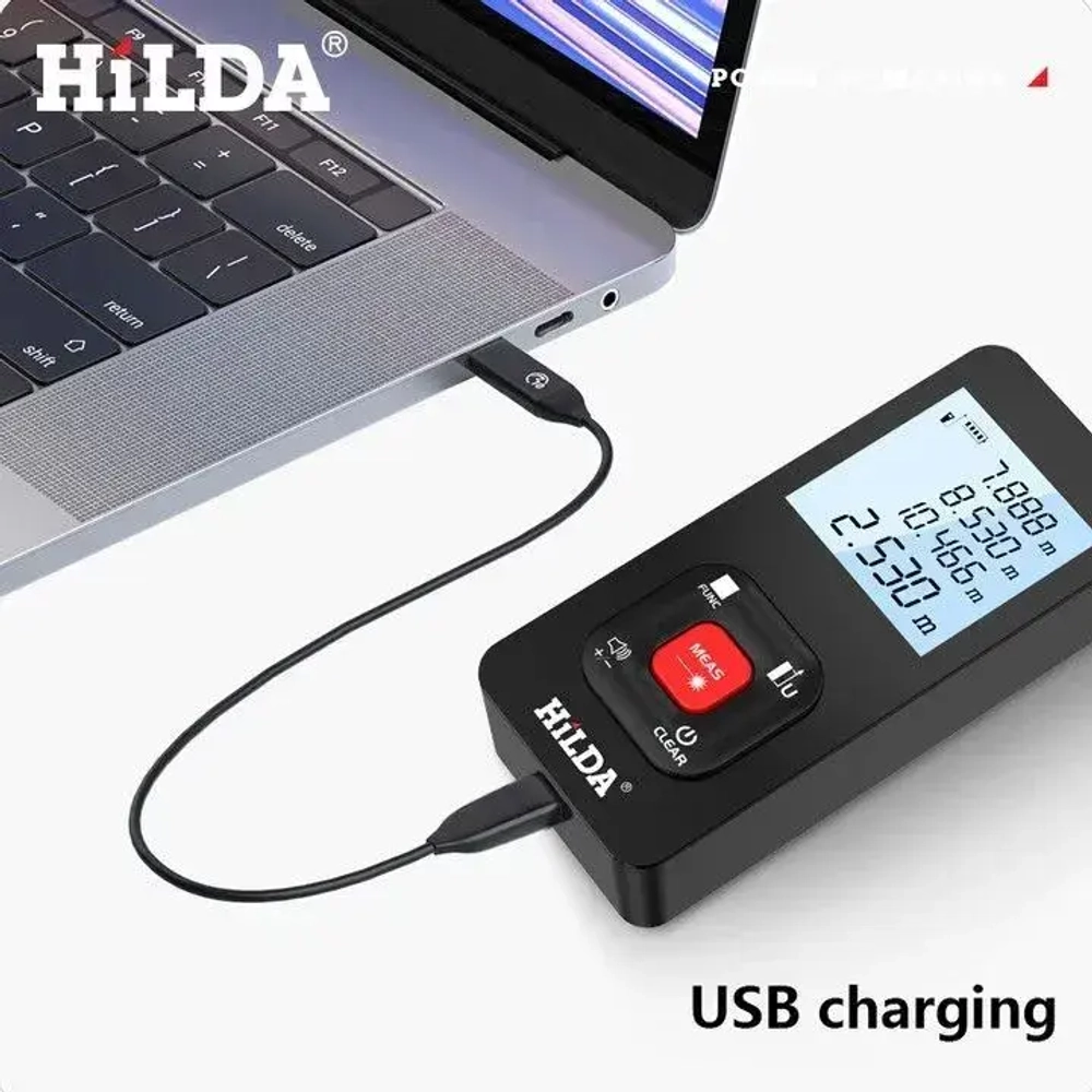Лазерный дальномер, 120 м, зарядка через USB, с тканевой сумкой