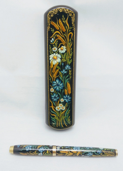 Ручка с росписью Палех в шкатулке "Пшеница с васильками"