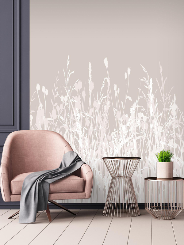 Фотообои дизайнерские "Полевые травы на бежевом фоне" в стиле минимализм
