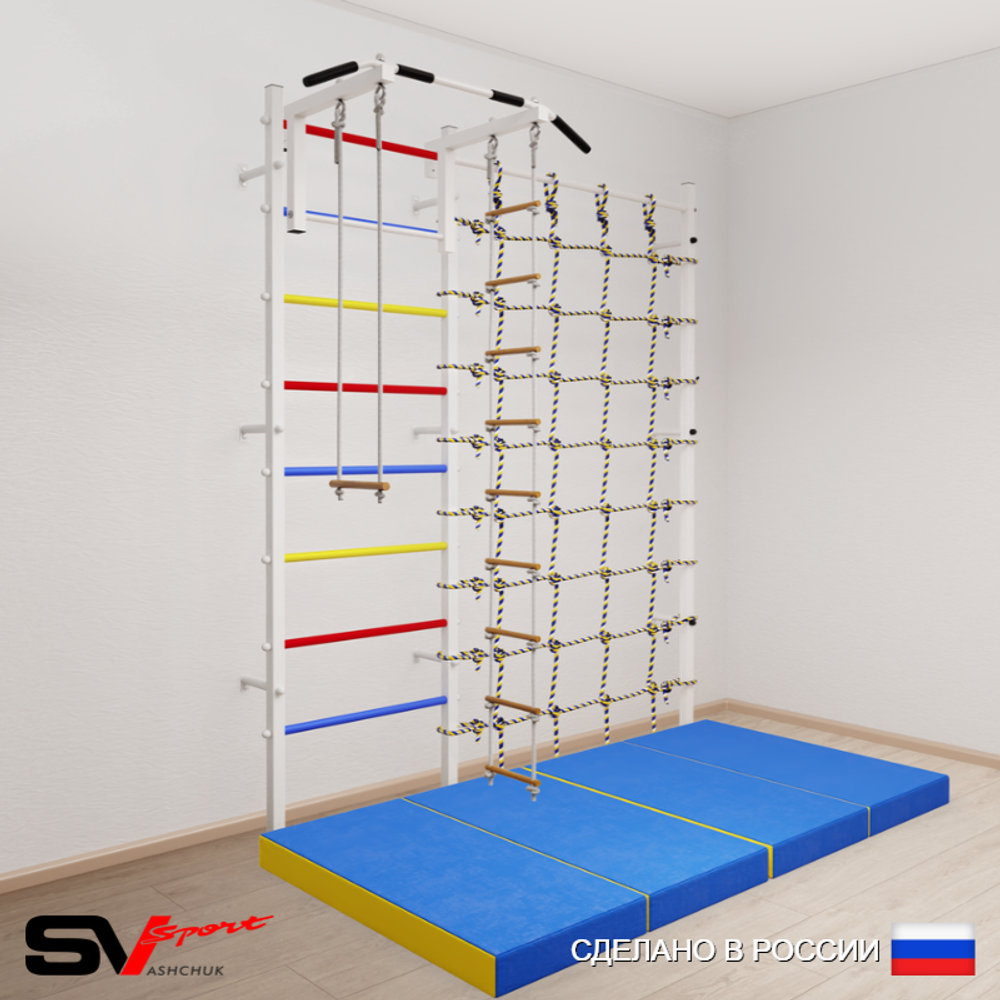 Шведская стенка Sv Sport 51840 (Турник стандарт/Лестница/Трапеция/Мат 2м/Канатный лаз)
