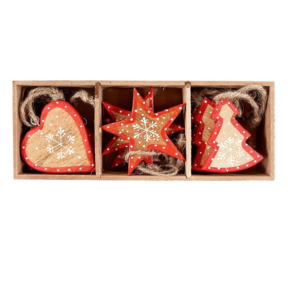 Украшения подвесные stars/trees/hearts, деревянные, в подарочной коробке, 12 шт.