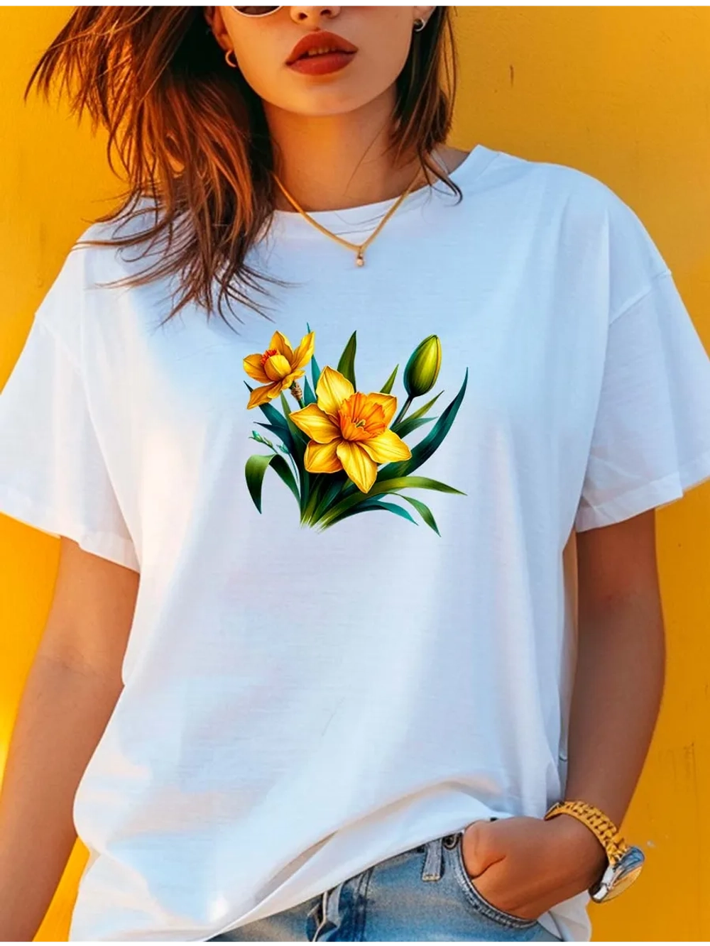 Футболка с цветком желтый нарцисс