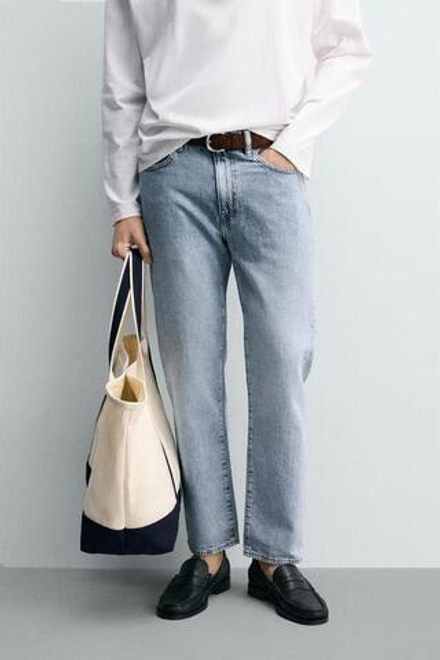 ZARA ДЖИНСЫ REGULAR FIT ОБЛЕГЧЕННЫЕ, ВЫЦВЕТШИЙ СИНИЙ