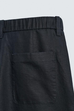 ZARA БРЮКИ STRAIGHT FIT ИЗ КОНОПЛИ И ХЛОПКА, МОРСКОЙ ТЕМНО-СИНИЙ