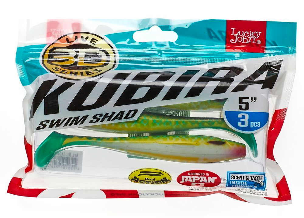 Виброхвост LJ 3D Series Kubira Swim Shad 5" (12,5 см), цвет PG19, 3 шт.