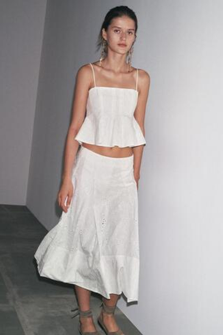 ZARA ШИРОКАЯ ЮБКА С ВЫШИВКОЙ — ZW COLLECTION, БЕЛЫЙ