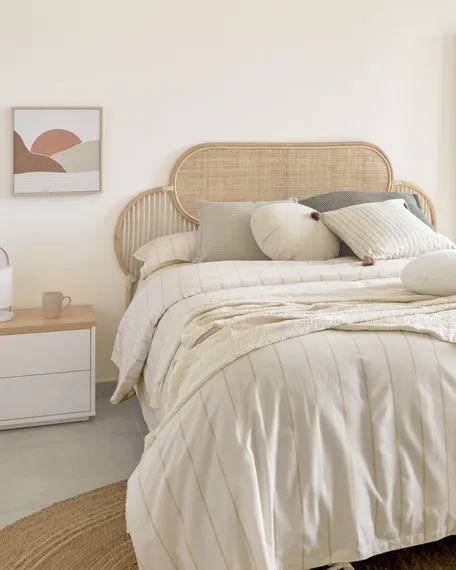 Прикроватная тумбочка Abilen шпон дуба и белый лак 53,4 x 44 см