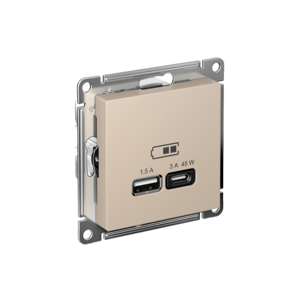 Розетка USB AtlasDesign тип A+C 45Вт высокоскор. ЗУ QC PD механизм песочн. SE ATN001229 Розетка USB AtlasDesign тип A+C 45Вт высокоскор. ЗУ QC PD механизм песочн. SE ATN001229