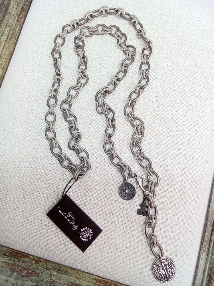 Цепь-трансформер длинная: овальные и рифленые золотые кольца, с горным хрусталем