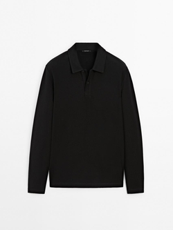 Massimo Dutti Поло с пуговицами, черный