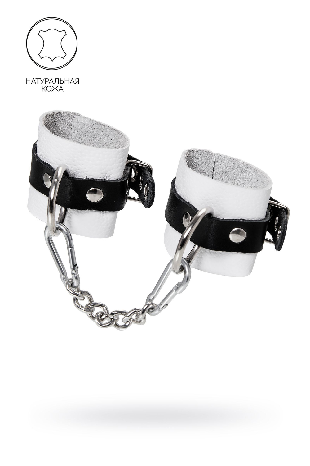 Бело-черные кожаные наручники с одним ремешком с люверсами (Цвет: белый)