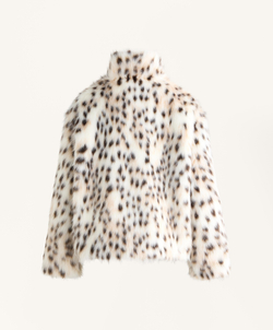 Oysho Шуба из искусственного меха с принтом, экрю