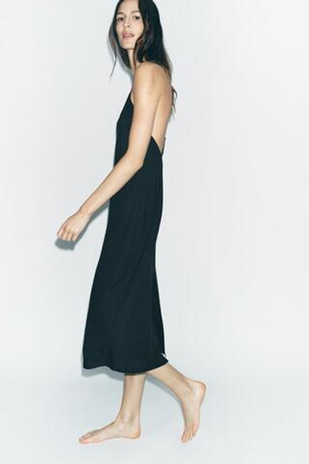 ZARA ДЛИННОЕ ПЛАТЬЕ НА ПОДКЛАДКЕ С МНОГОФУНКЦИОНАЛЬНЫМИ БРЕТЕЛЯМИ, ЧЕРНЫЙ
