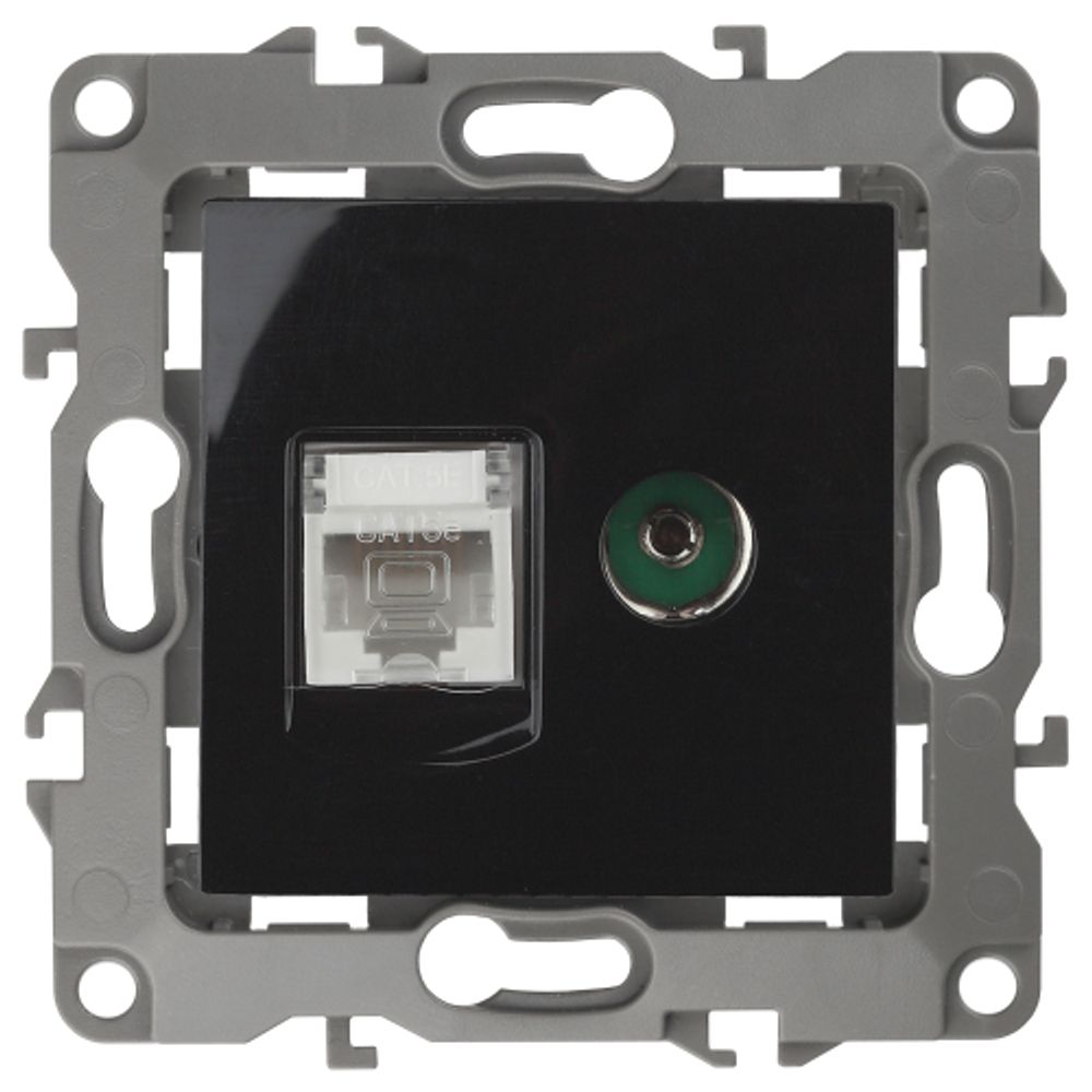 Розетка ЭРА Серия 12 12-3110-06 комбинированная RJ45+TV IP20 чёрный | Эра 12