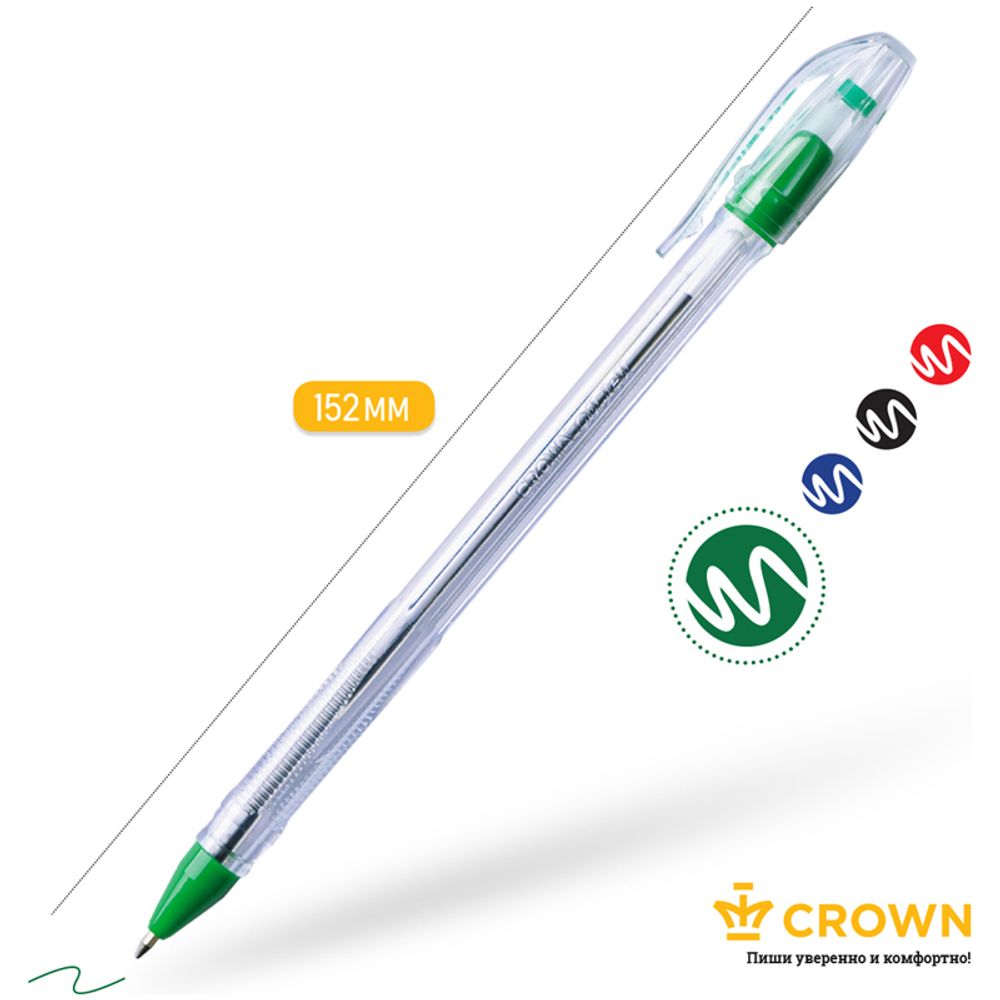 Ручка шариковая Crown "Oil Jell" зеленая, 0,7мм, 1шт