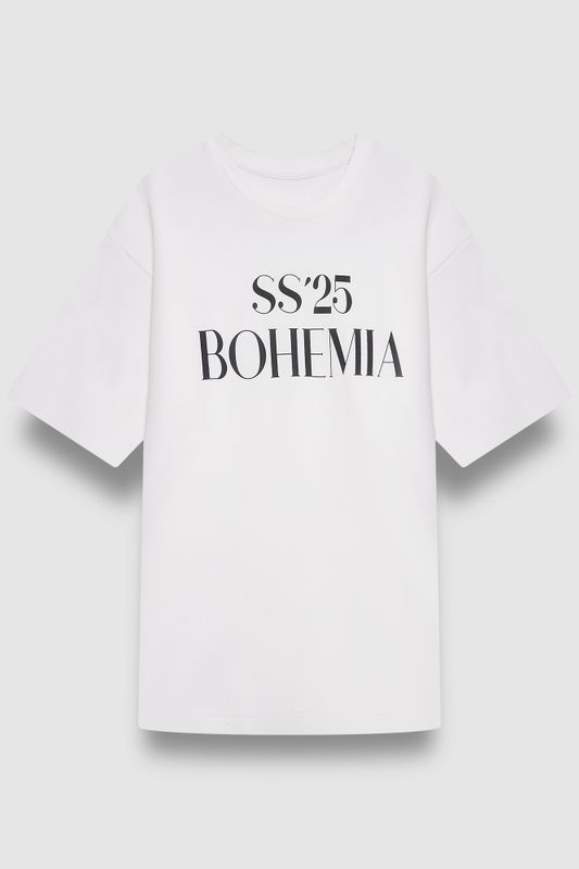 Футболка с надписью "SS'25 BOHEMIA", молочный