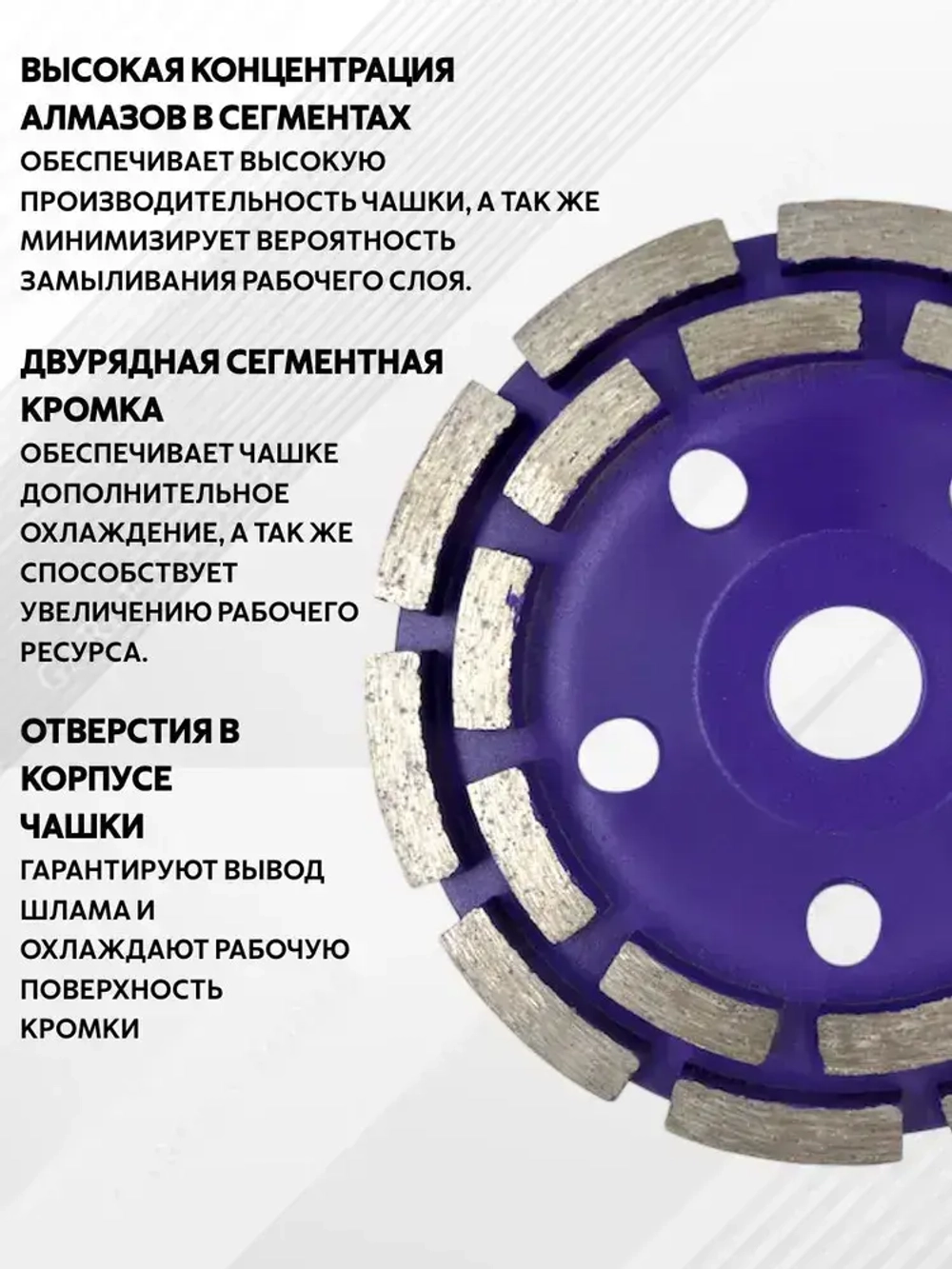 Чашка алмазная зачистная двухрядная 125 мм по бетону TORGWIN круг шлифовальный