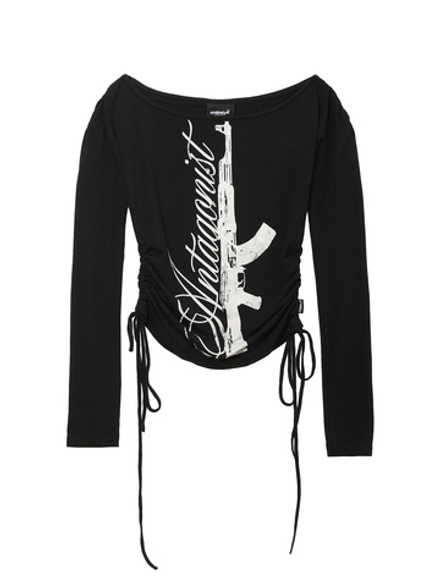 Топ Трикотажный Дл. Рукав Havoc Black Gun Graphic Off Shoulder Long Sleeve Top