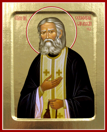 Икона Серафима Саровского, преподобного (белый подрясник) на дереве: 125 х 160 (Синопсисъ)