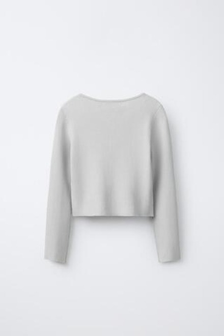 ZARA ВЯЗАНЫЙ КАРДИГАН В РУБЧИК, СЕРЫЙ МЕЛАНЖ