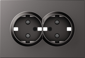 Накладка для розетки 2-й с заземлением,  со шторками 16A 250 В~,  матовый титан,  серия A07