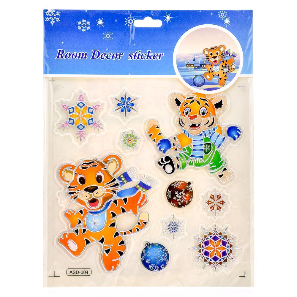 Наклейка новогодняя 19*25 см, 6 видов микс, пакет