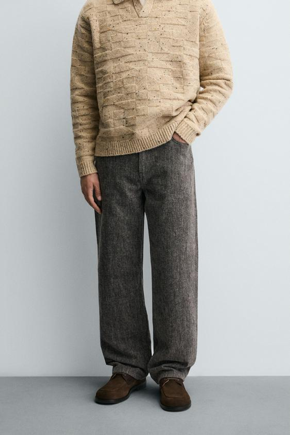 ZARA ДЖИНСЫ ПРЯМОГО КРОЯ ИЗ МЯГКОЙ ТКАНИ, СЕРЫЙ