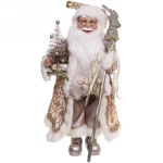 Дед Мороз 45 см в золотой шубе с посохом и ёлкой (без музыки)