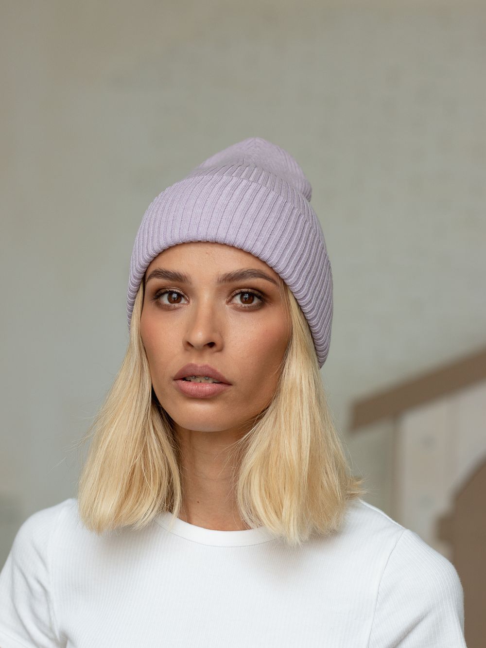 Шапка вязаная весенняя/осенняя МУЛА (Лаванда)