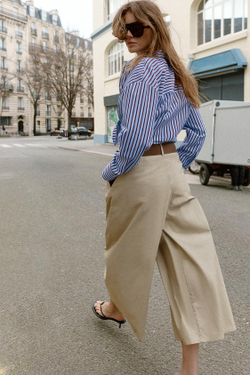 ZARA БРЮКИ-КЮЛОТЫ С РЕМНЕМ, МЯГКИЙ КАШТАНОВЫЙ