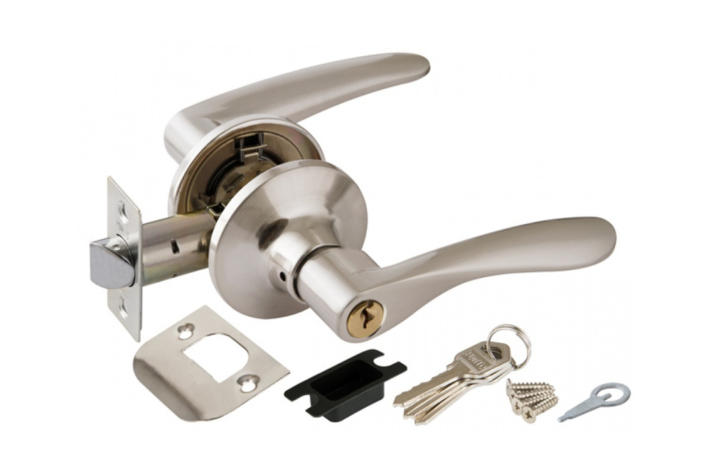 Замок ручка Никель матовый с ключом,фиксатором 6020 SN-E