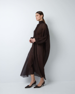 Платье с баской из шелкового шифона шоколад