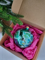 Шар стеклянный "изумрудные цветы" ручная работа