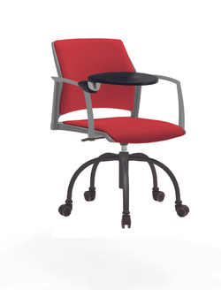 Кресло Rewind каркас черный, пластик серый, база паук краска черная, с закрытыми подлокотниками и пюпитром, сиденье и спинка красные