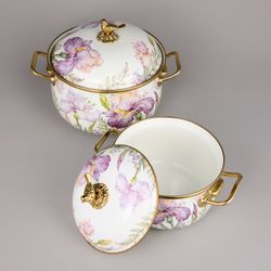 НАБОР КАСТРЮЛЬ AGNESS ЭМАЛИРОВАННЫХ СЕРИЯ "IRISES", 4ПР. 2,1Л И 3,8Л