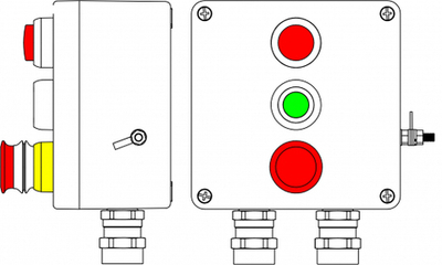 Взрывозащищенный пост управления из алюминия CPE-Р-05-(1xLR(250)-P1G (11)-1xP3E(11))-2xAASBMB(C)1Ex d e IIC T6 Gb / Ex tb IIIC T80°C Db IP66/КЗ/ШЗ